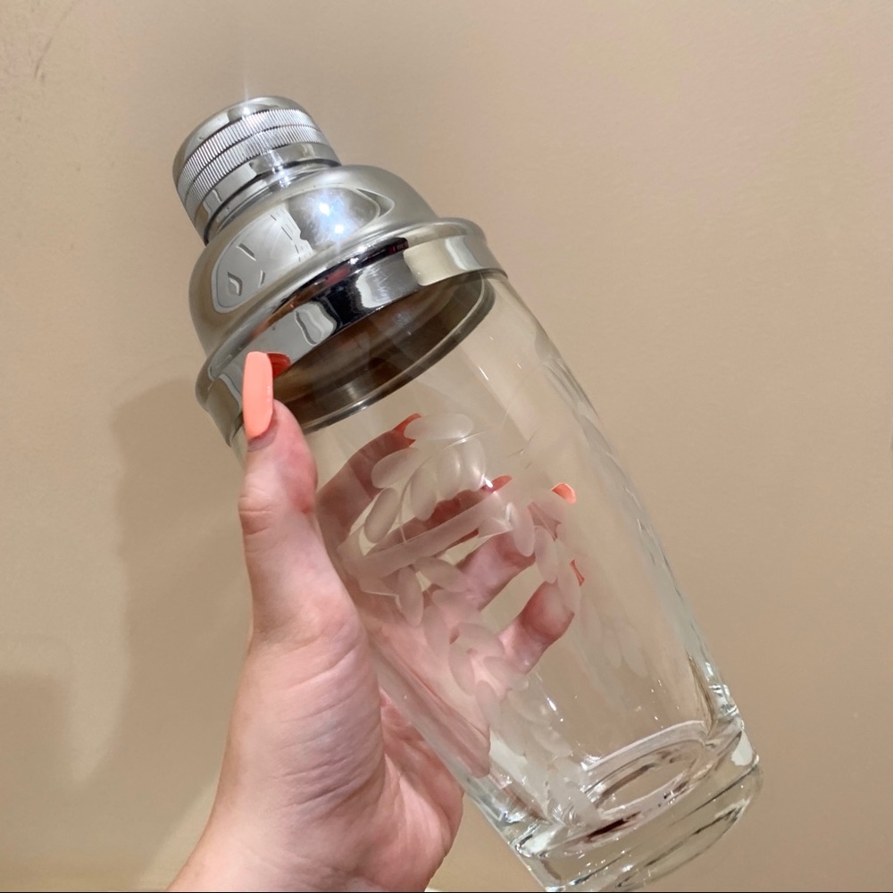 Vintage Clear Glass Cocktail Shaker with Silver Top